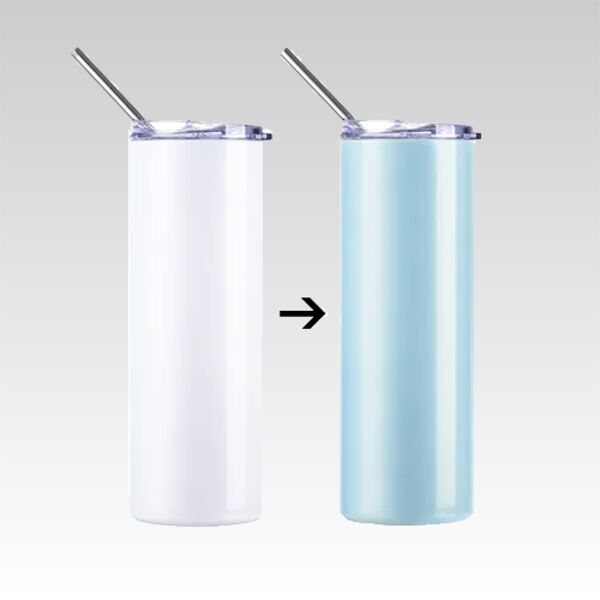 Light Color Changing Skinny Tumbler with Lid and Straw Thumbnail