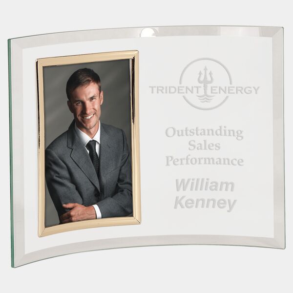 11" x 8" Jade Glass Crescent with 4" x 6" Picture Frame Thumbnail