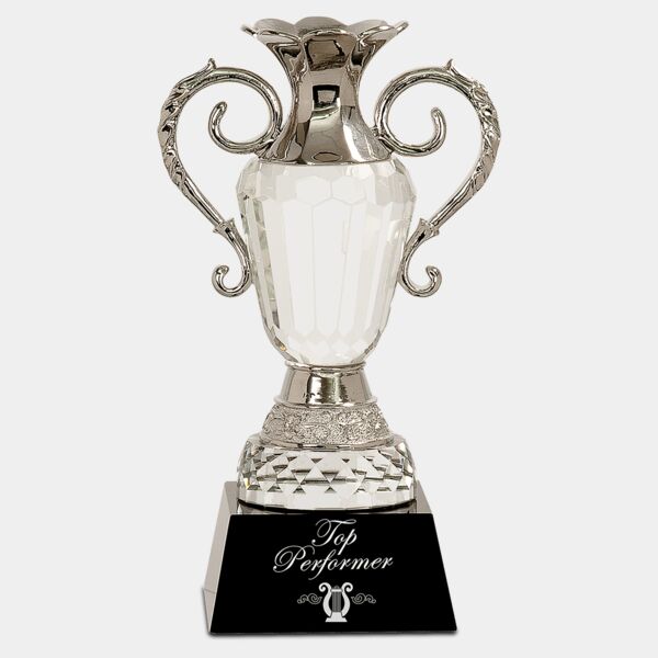 10" Crystal Cup with Metal Handles on Pedestal Base Thumbnail