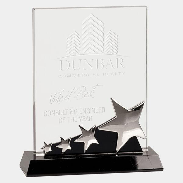 7" Rectangle Crystal with Stars on Pedestal Base Thumbnail