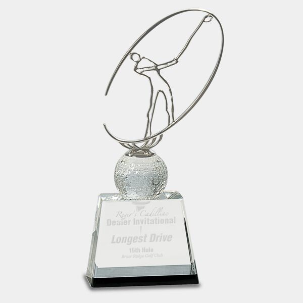 10" / Crystal Golf Award with Metal Oval Figure Thumbnail