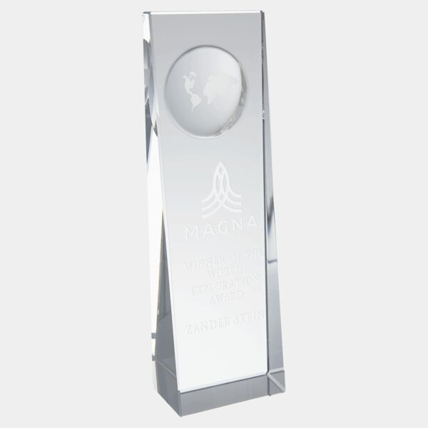 2 3/4" x 8 3/4" Crystal Slant Front Rectangle with Engraved Globe Thumbnail