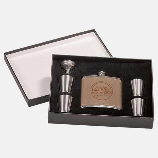 6 oz. Leather Flask Set in Presentation Box Thumbnail