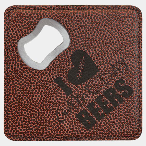 4" x 4" Square Football Laserable Leatherette Bottle Opener Coaster Thumbnail