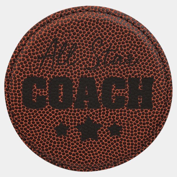 4" Round Football Laserable Leatherette Coaster Thumbnail