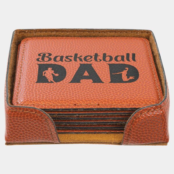 4" x 4" Basketball Square Laserable Leatherette 6-Coaster Set Thumbnail