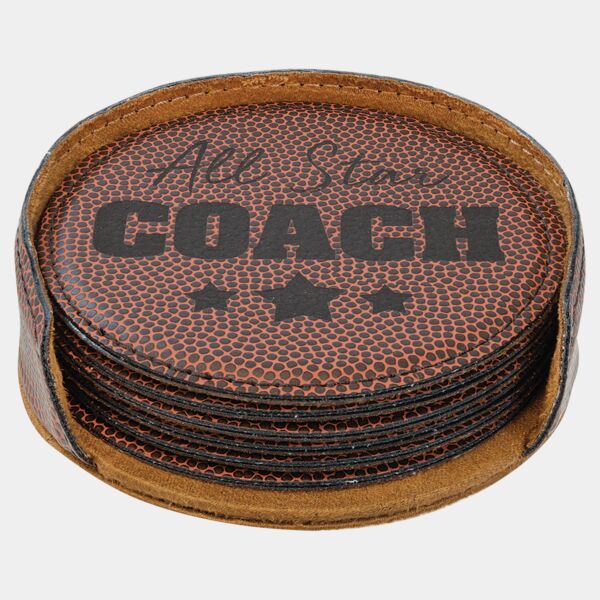 4" Football Round Laserable Leatherette 6-Coaster Set Thumbnail