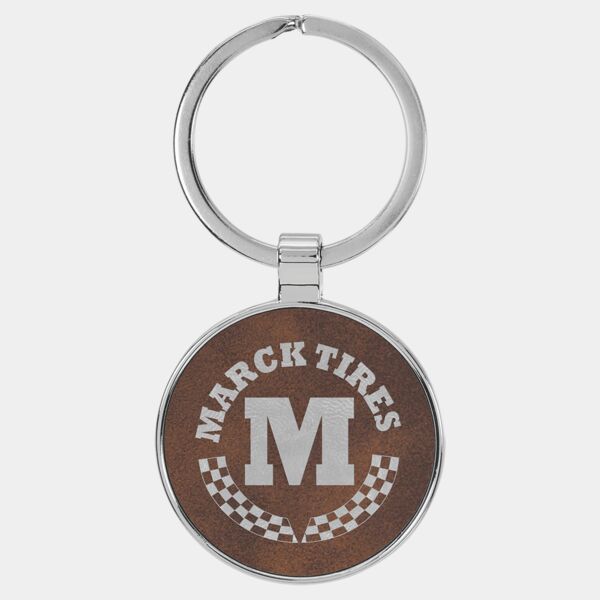 1 1/2" Laserable Leatherette/Metal Rustic/ Round Keychain Thumbnail