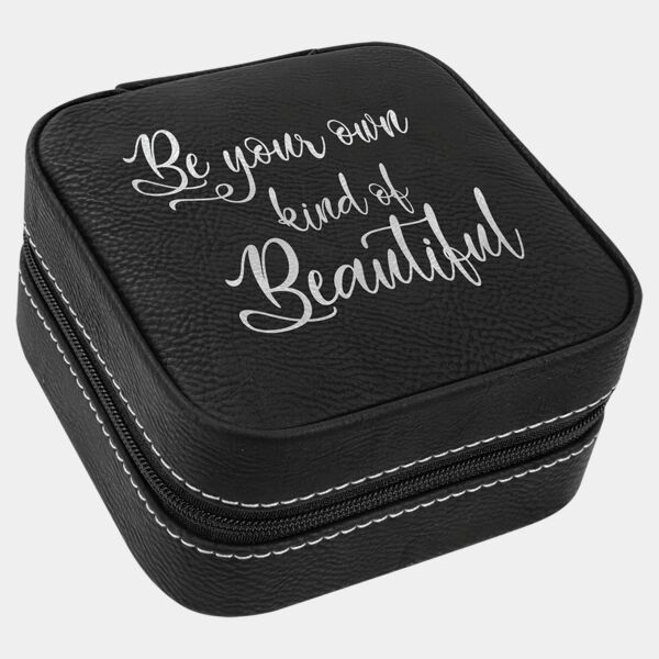 4" x 4" Laserable Leatherette Travel Jewelry Box with Tan Lining Thumbnail