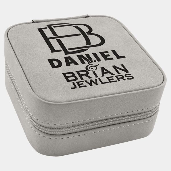 Travel Jewelry Box - Laserable Leatherette, Creekside Collection, 4" x 4", Light Thumbnail