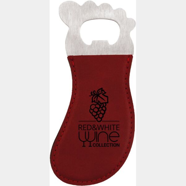 Rose Laserable Leatherette Foot Shaped Bottle Opener with Magnet Thumbnail