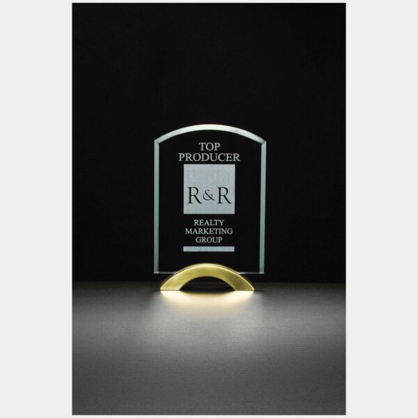 7" x 9 3/4" Arch Series Glass Award with Metal Base Thumbnail