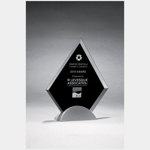 8" x 9" Diamond Shaped Glass Award, Silkscreen on Metal Base Thumbnail