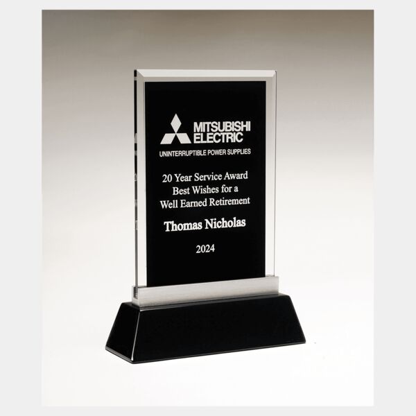 7 1/4" x 9 7/8" Rectangular Silkscreened Glass Award with Piano Finish Base Thumbnail