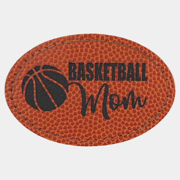 3" x 2" Oval Basketball Laserable Leatherette Patch with Adhesive Thumbnail