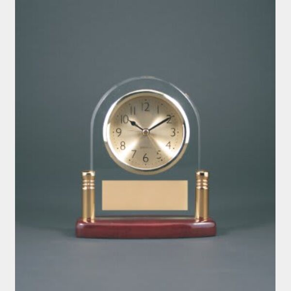 6 1/2" Arch Glass Desk Clock with Metal Posts & Piano Finish Thumbnail