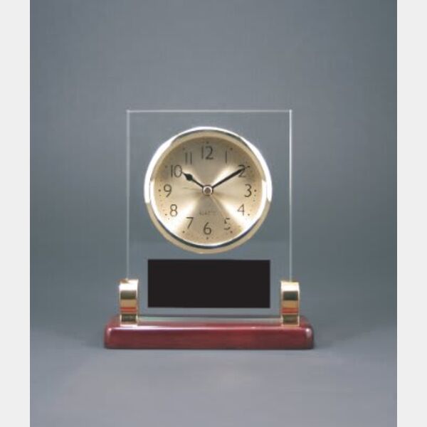 6 1/2" Rectangle Glass Desk Clock with Metal Posts & Piano Finish Thumbnail