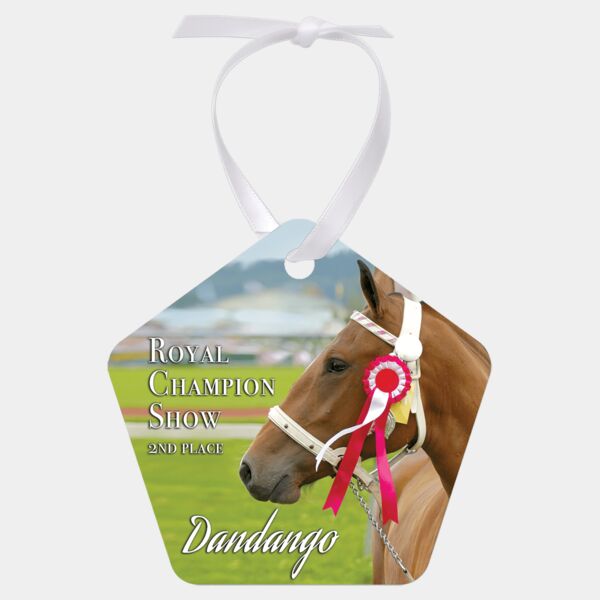 2.75"x 2.75 Gloss Aluminum Pentagon Ornament, 1-Side w/ Ribbon Thumbnail