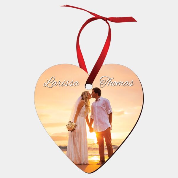 3.25" x 3.25" Gloss Unisub Hardboard Heart Ornament, 2-Sided w/ Ribbon Thumbnail