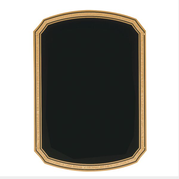 9" x 13" Brass Plated Steel Plate with Notched Corners, Florentine Border and Four Holes Thumbnail