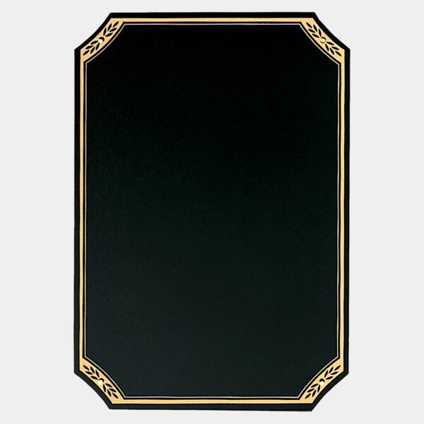 9" x 13" Laserable Brass Plate with Notched Corners, Leaf Design Florentine Border and Four Holes (Fits P1644) Thumbnail