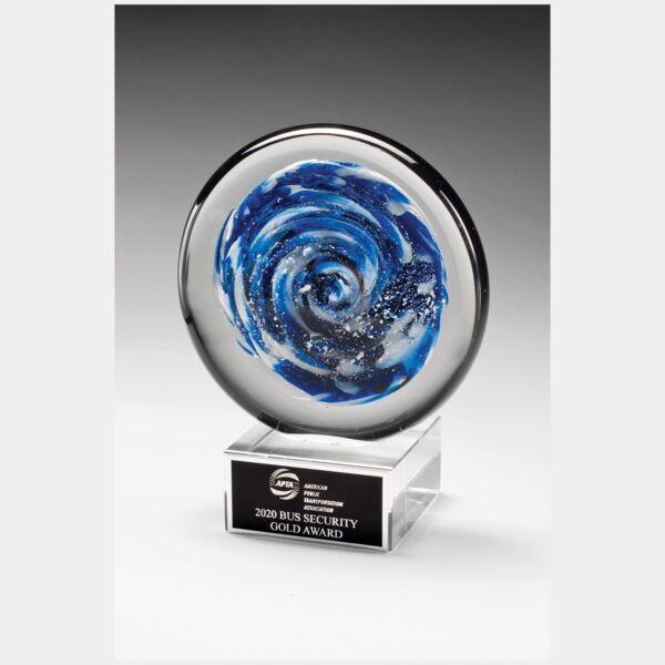 7" and Disc Art Glass on Glass Base with Laserable Aluminum Plate Thumbnail